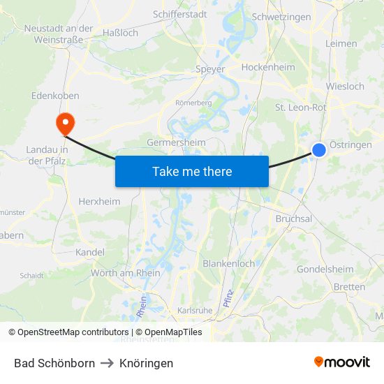 Bad Schönborn to Knöringen map