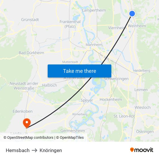 Hemsbach to Knöringen map