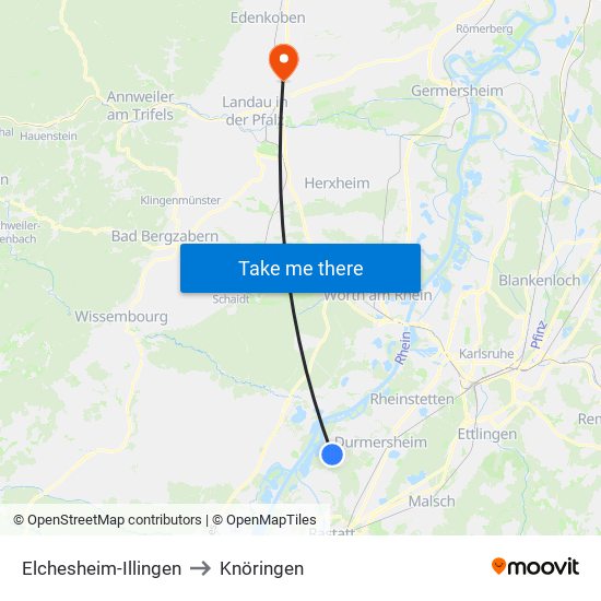 Elchesheim-Illingen to Knöringen map
