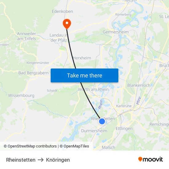 Rheinstetten to Knöringen map