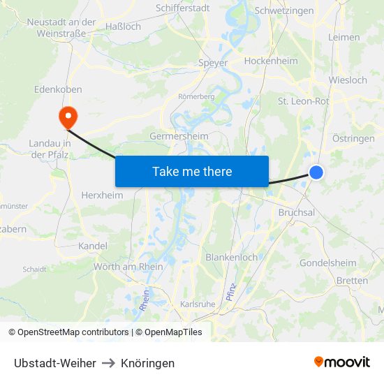 Ubstadt-Weiher to Knöringen map