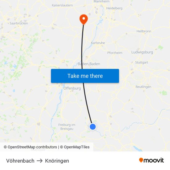 Vöhrenbach to Knöringen map