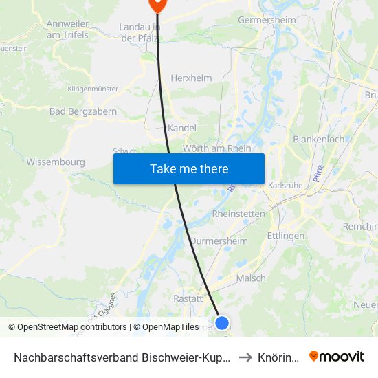 Nachbarschaftsverband Bischweier-Kuppenheim to Knöringen map