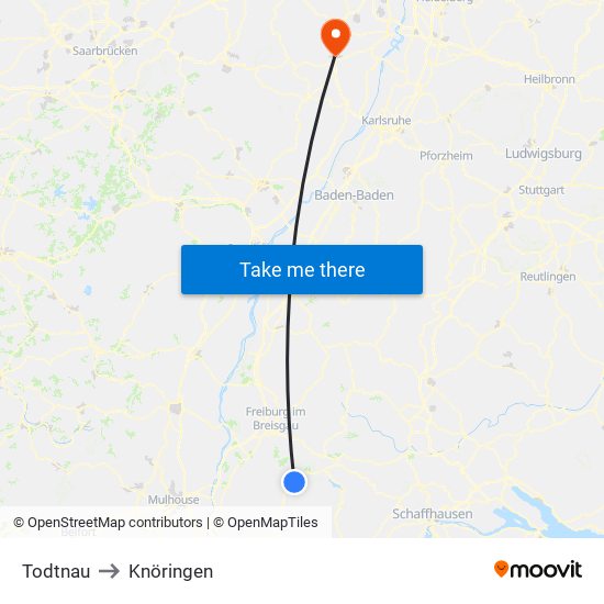 Todtnau to Knöringen map