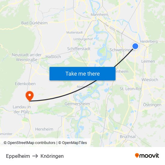 Eppelheim to Knöringen map