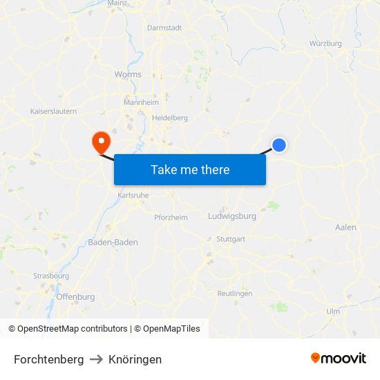 Forchtenberg to Knöringen map