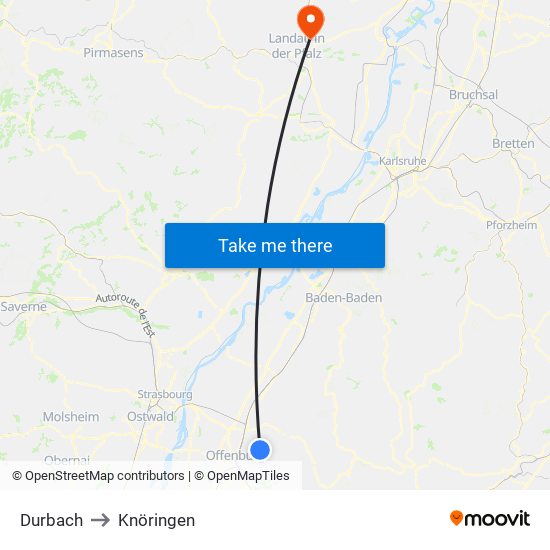 Durbach to Knöringen map