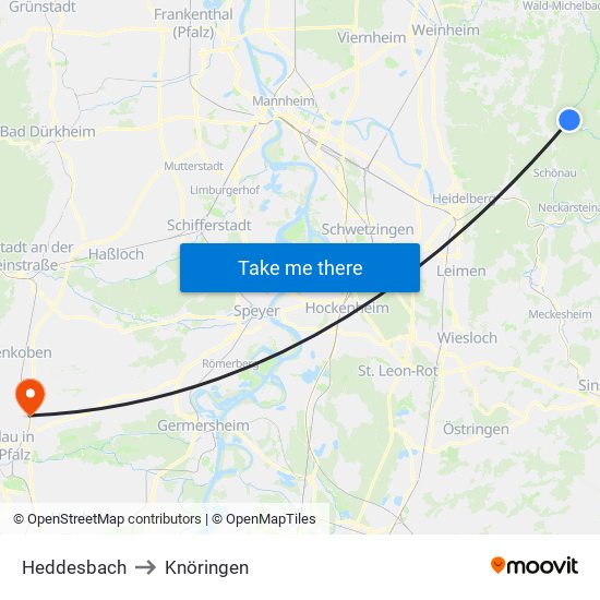 Heddesbach to Knöringen map