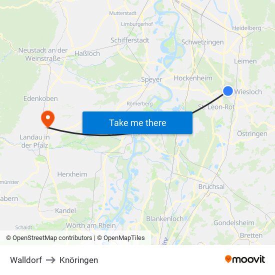 Walldorf to Knöringen map