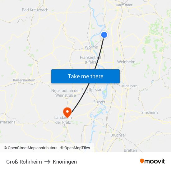 Groß-Rohrheim to Knöringen map