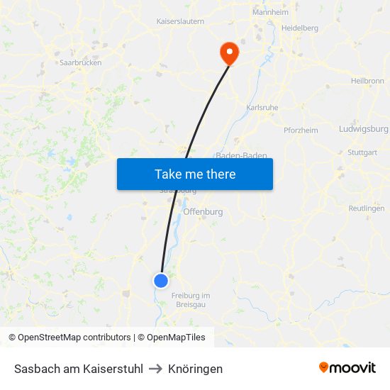 Sasbach am Kaiserstuhl to Knöringen map