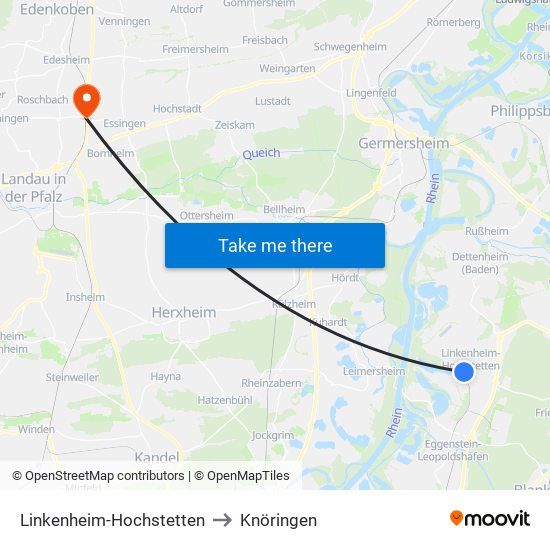 Linkenheim-Hochstetten to Knöringen map