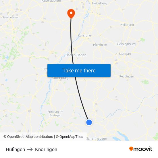 Hüfingen to Knöringen map