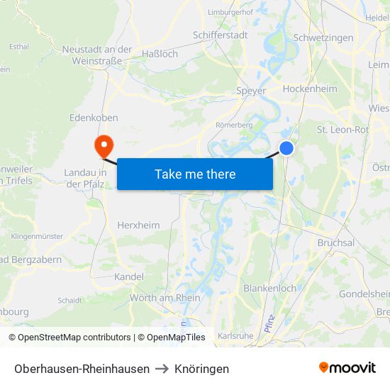 Oberhausen-Rheinhausen to Knöringen map