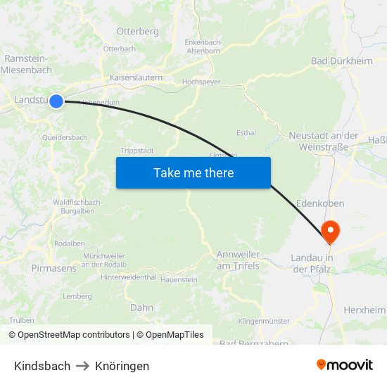 Kindsbach to Knöringen map