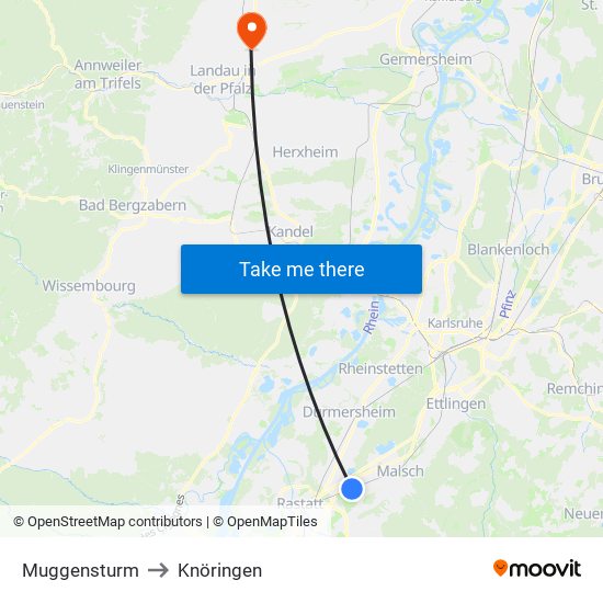 Muggensturm to Knöringen map