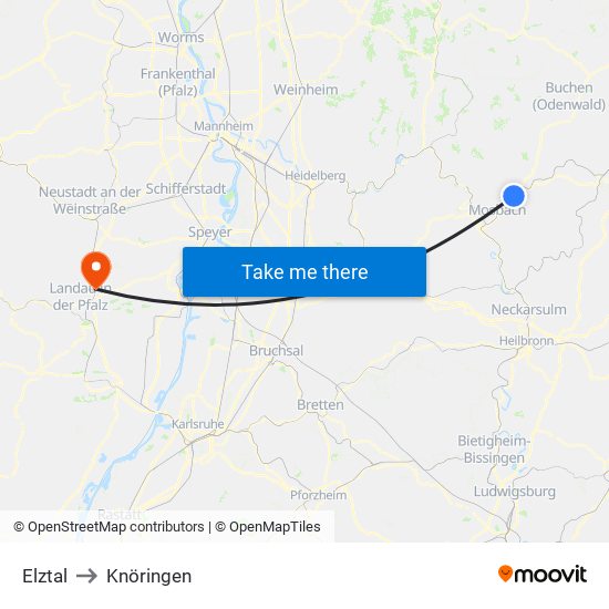 Elztal to Knöringen map