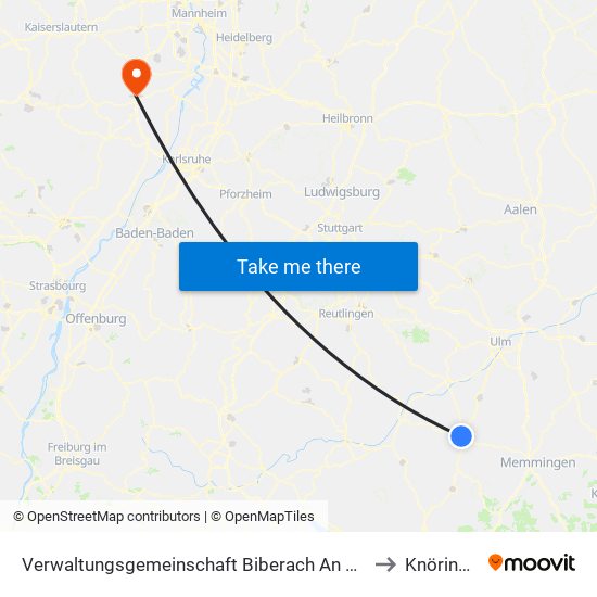 Verwaltungsgemeinschaft Biberach An Der Riß to Knöringen map