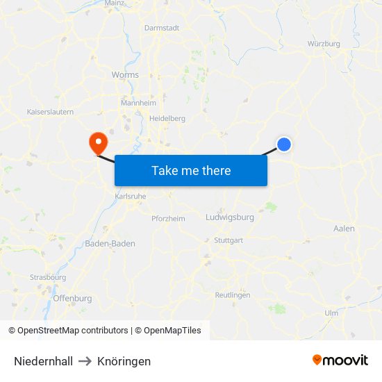 Niedernhall to Knöringen map