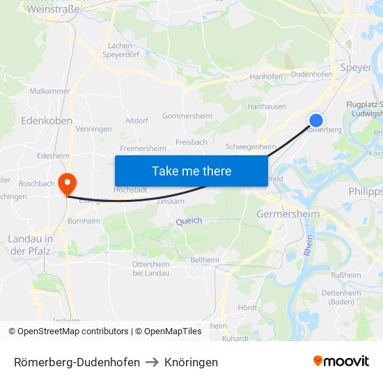 Römerberg-Dudenhofen to Knöringen map