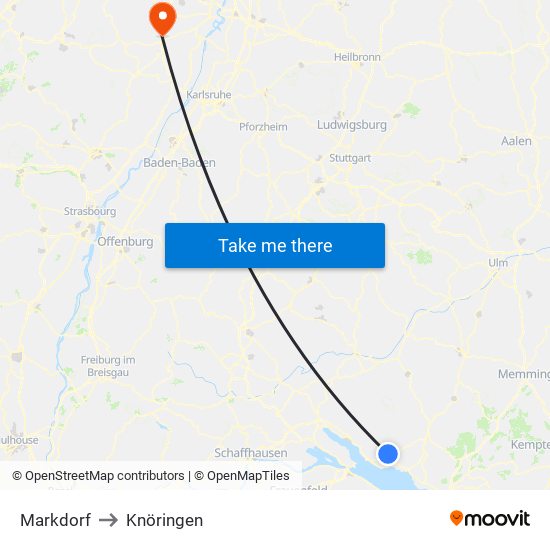 Markdorf to Knöringen map