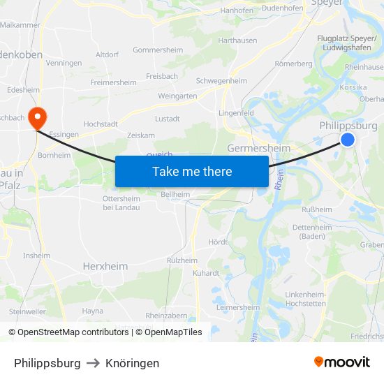 Philippsburg to Knöringen map