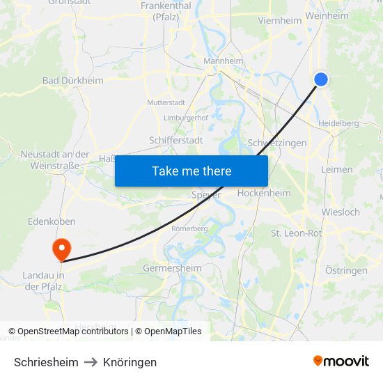 Schriesheim to Knöringen map