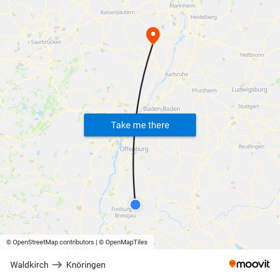 Waldkirch to Knöringen map