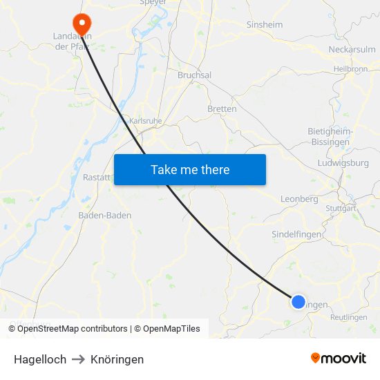 Hagelloch to Knöringen map