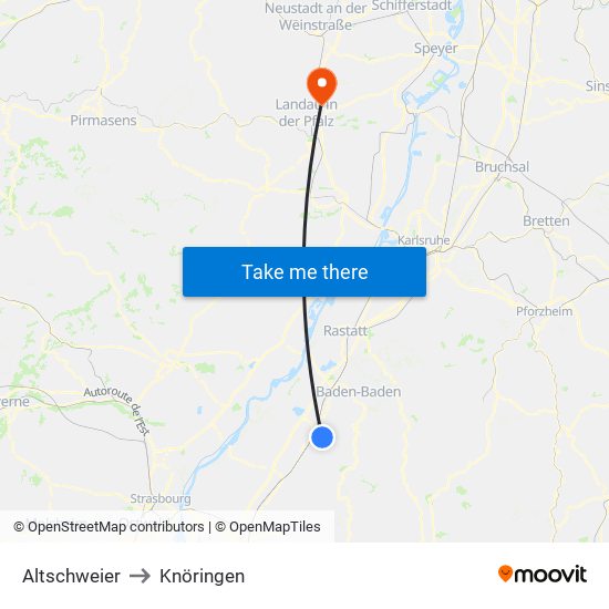 Altschweier to Knöringen map
