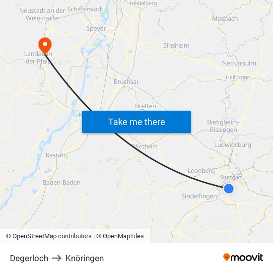 Degerloch to Knöringen map