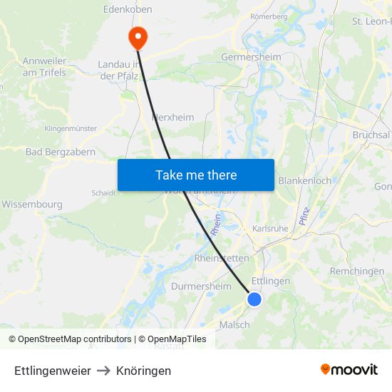Ettlingenweier to Knöringen map