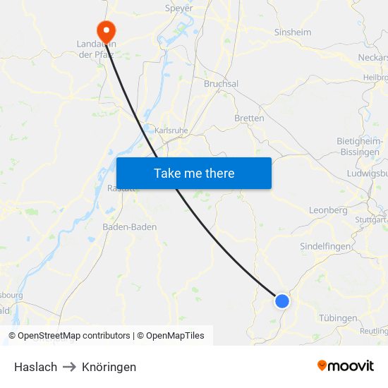 Haslach to Knöringen map