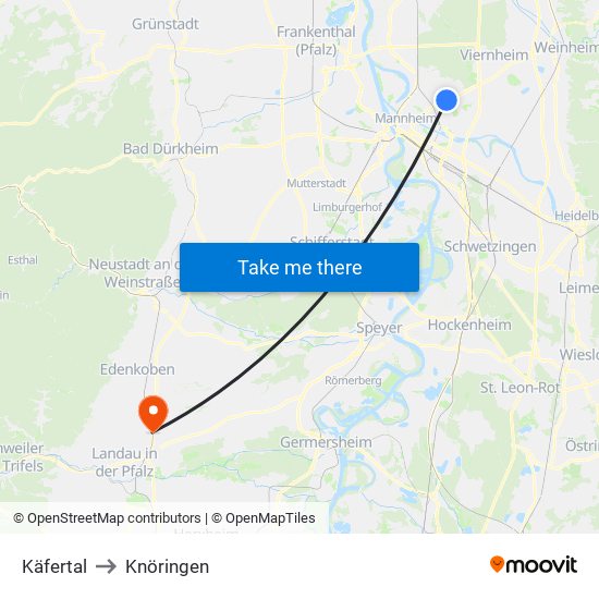 Käfertal to Knöringen map