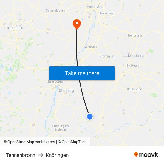 Tennenbronn to Knöringen map