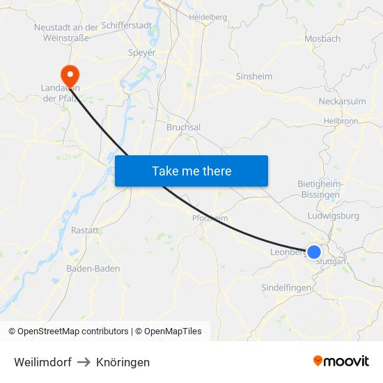 Weilimdorf to Knöringen map