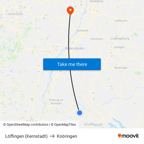 Löffingen (Kernstadt) to Knöringen map