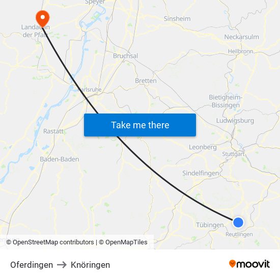 Oferdingen to Knöringen map