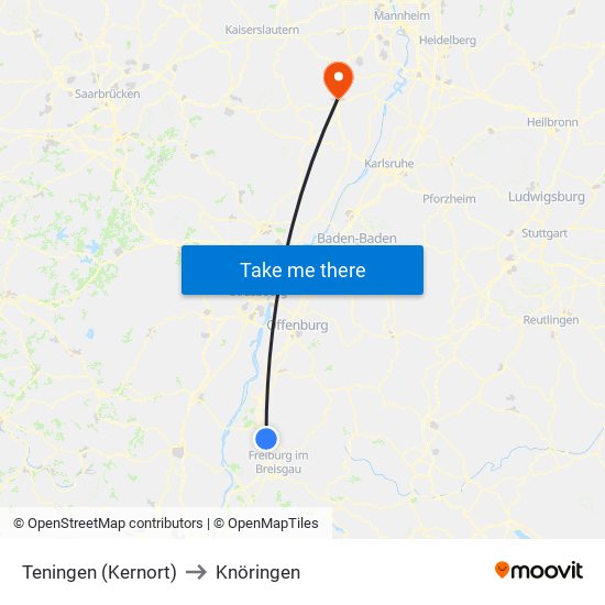 Teningen (Kernort) to Knöringen map