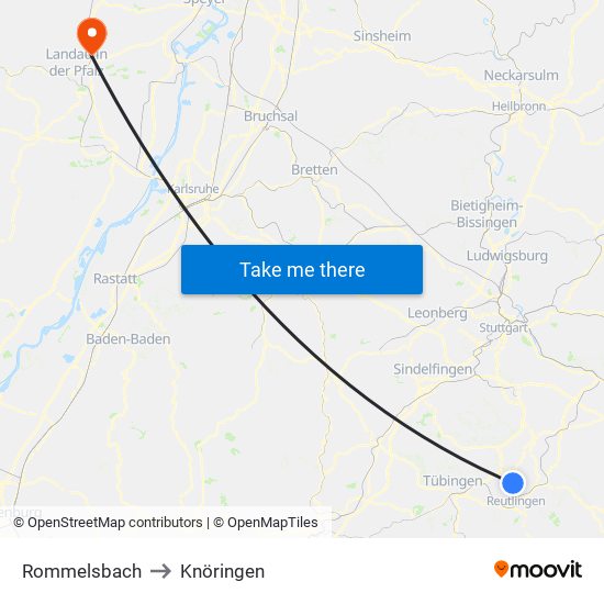 Rommelsbach to Knöringen map