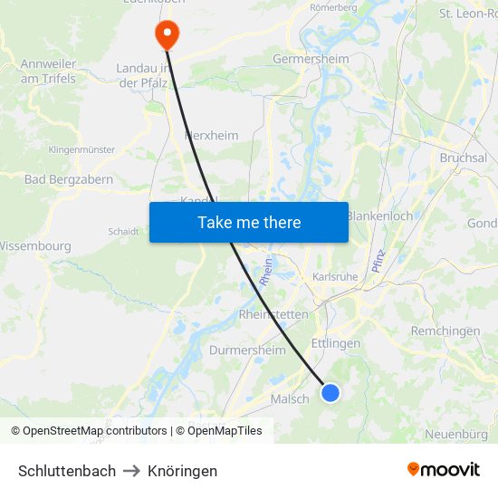 Schluttenbach to Knöringen map