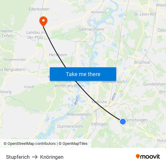 Stupferich to Knöringen map