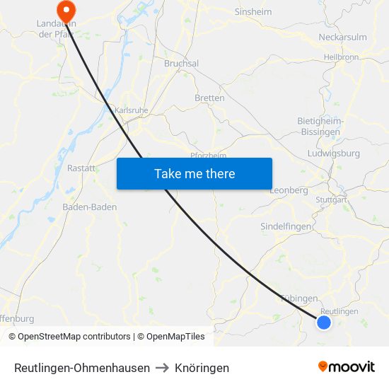 Reutlingen-Ohmenhausen to Knöringen map