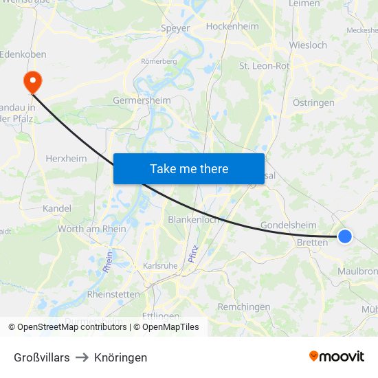 Großvillars to Knöringen map