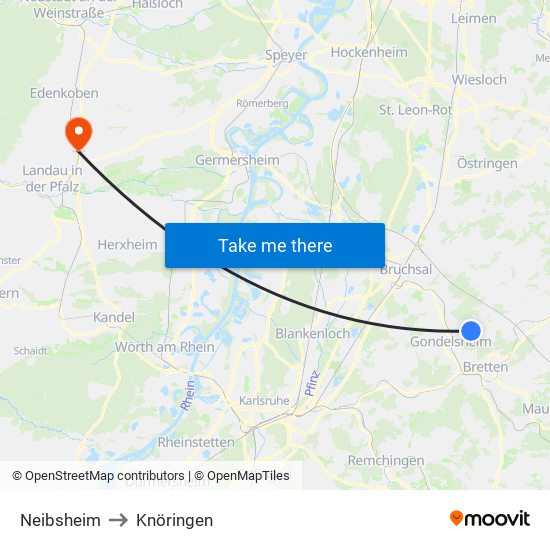 Neibsheim to Knöringen map