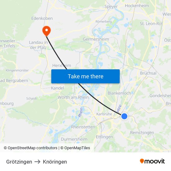 Grötzingen to Knöringen map