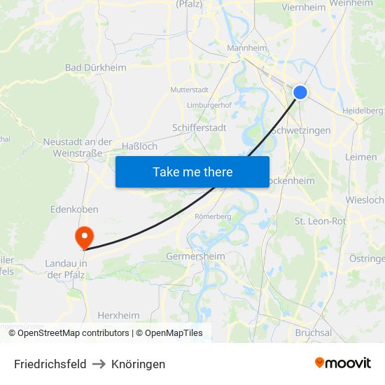 Friedrichsfeld to Knöringen map