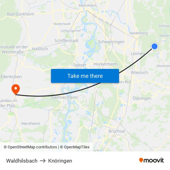 Waldhilsbach to Knöringen map