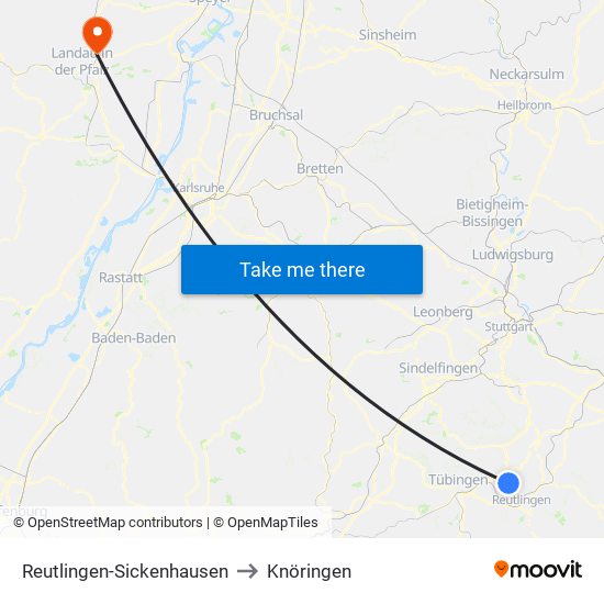 Reutlingen-Sickenhausen to Knöringen map