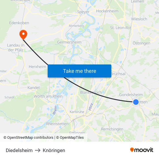 Diedelsheim to Knöringen map